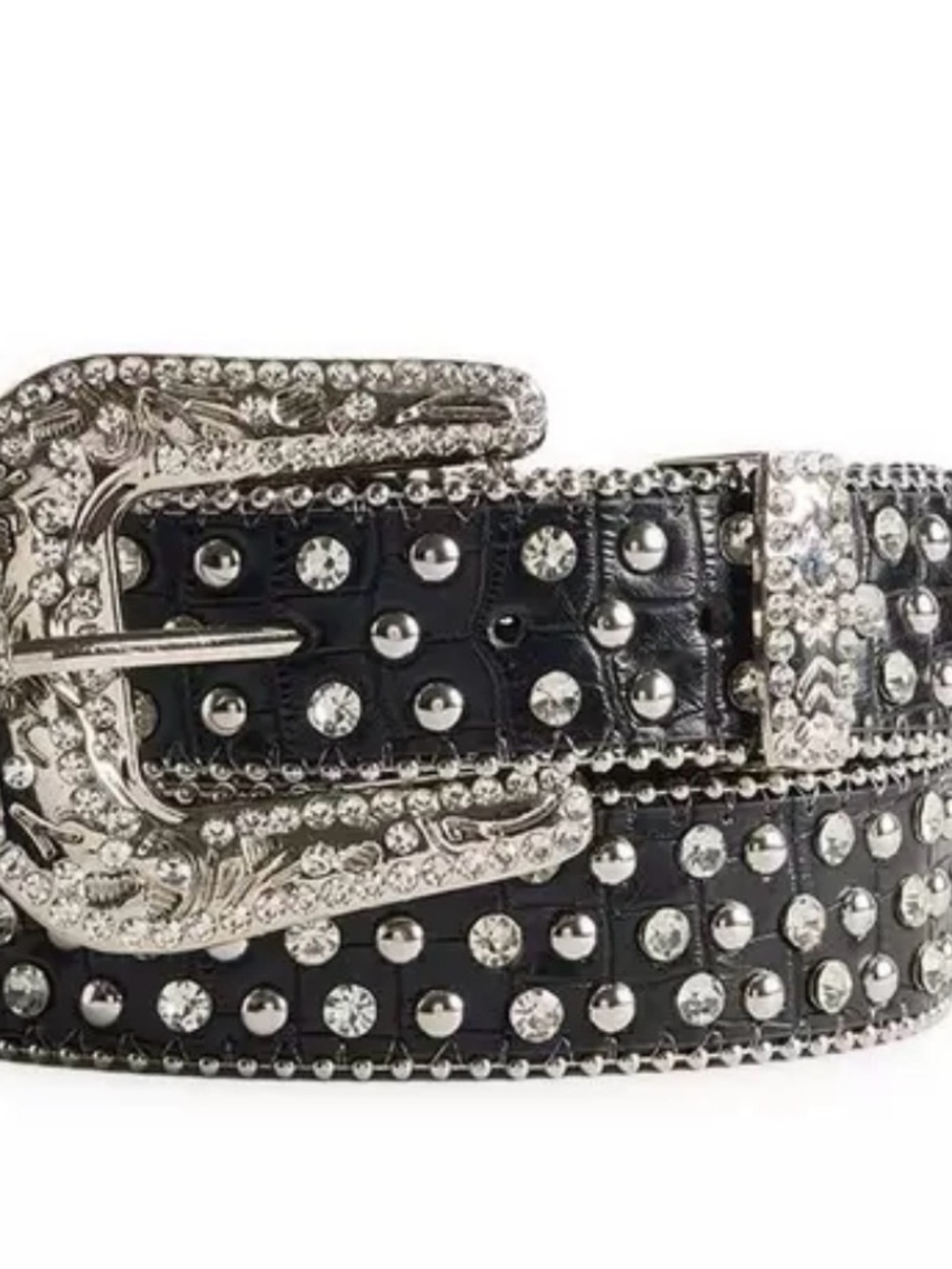 torrid Black Studded Western Belt with Rhinestone Buckle
